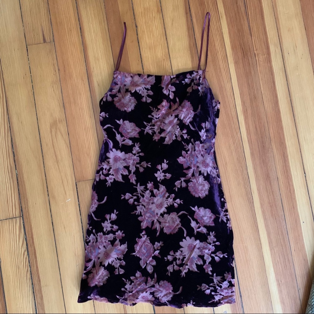 Purple Floral Velvet Slip Dress